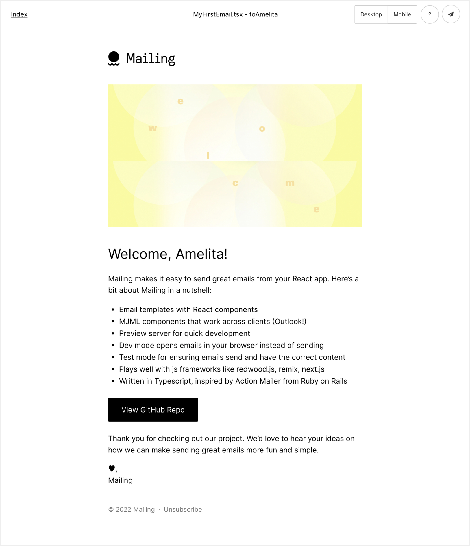 Mailing Welcome email template