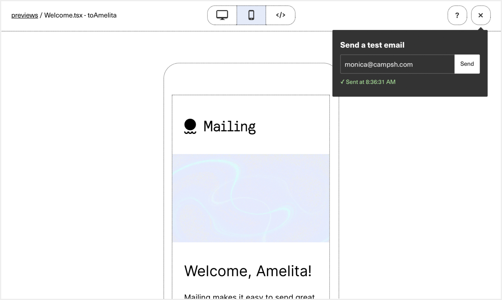 Mailing mobile preview