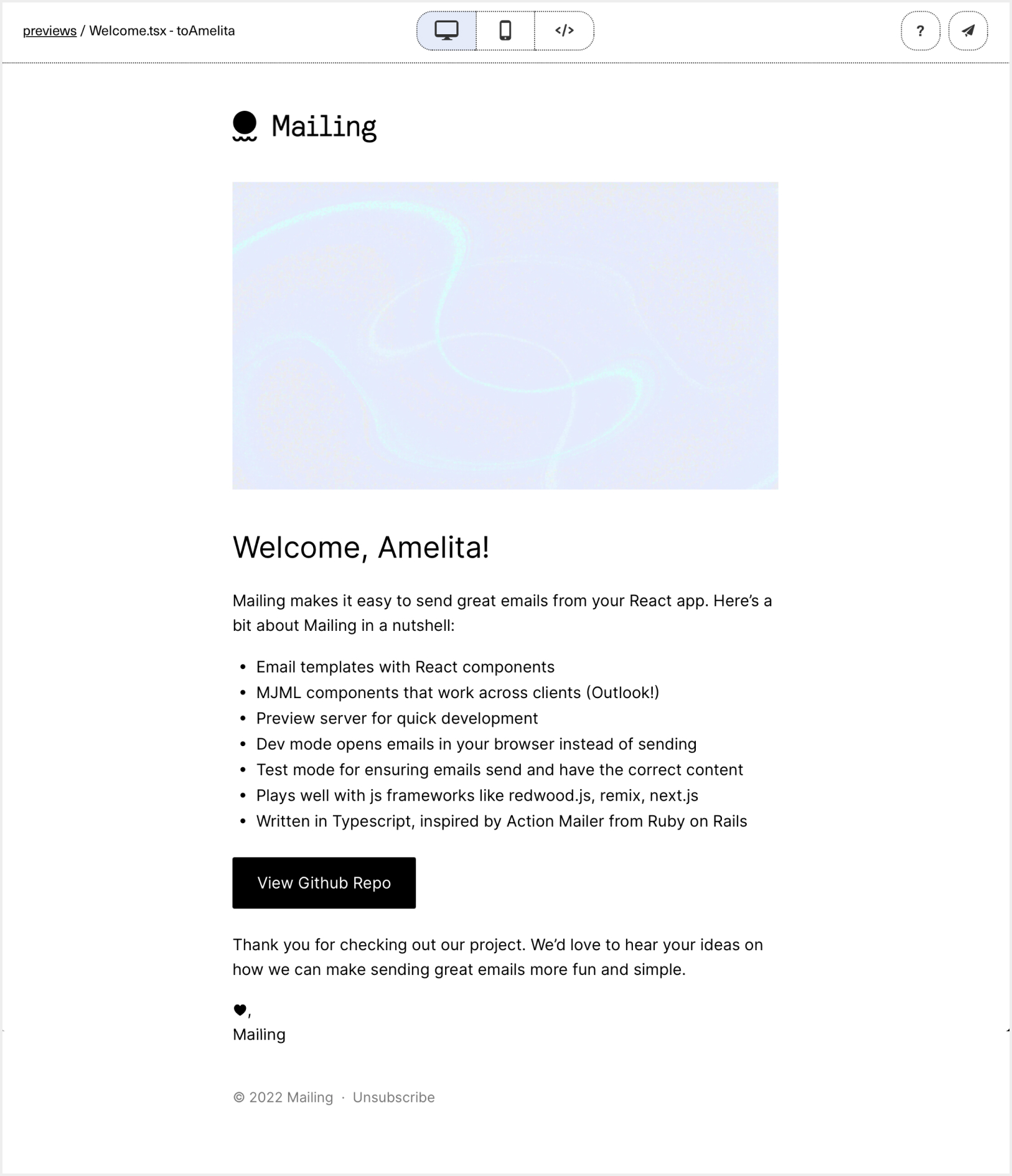 Mailing Welcome email template