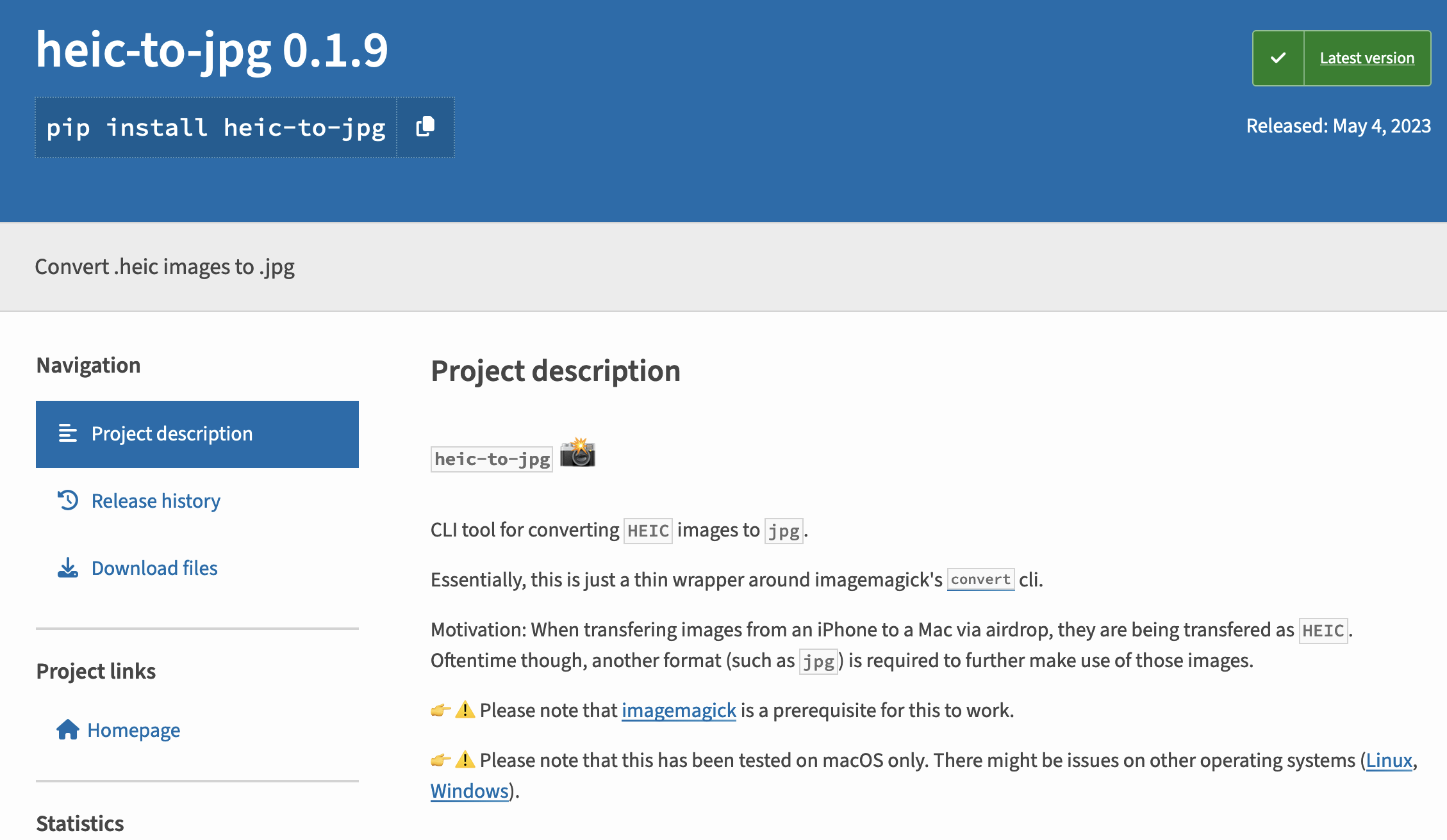 Mention imagemagick dependency on Pypi · Issue #5 · creimers/heic-to ...