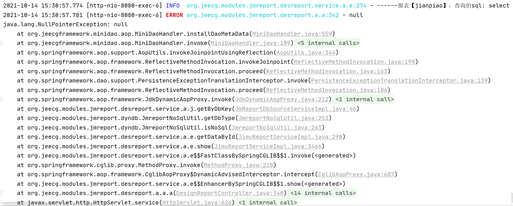 自带示例预览后台报空指针 · Issue #589 · jeecgboot/jimureport · GitHub
