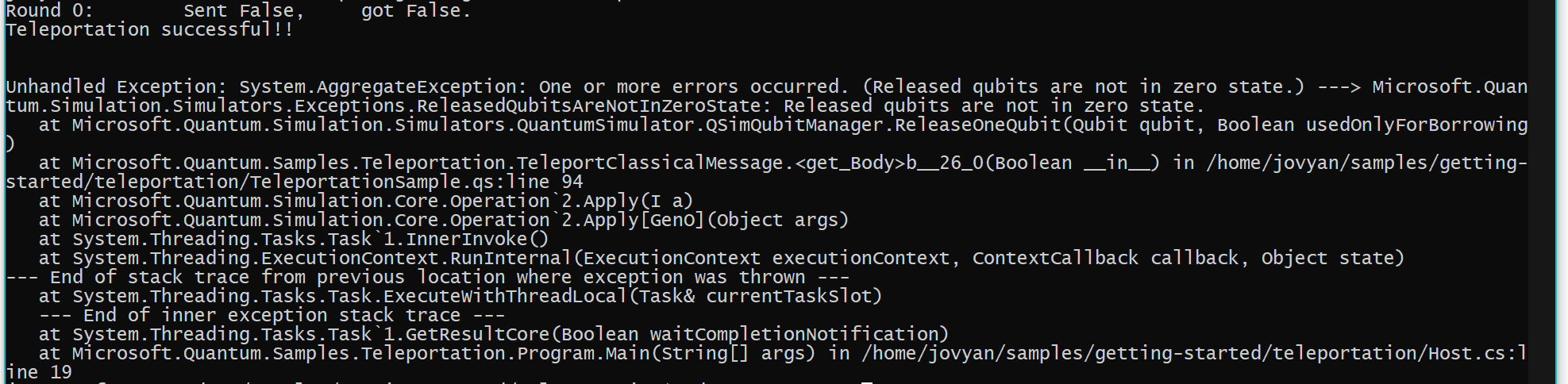 Teleportation sample generates an exception · Issue #259 · microsoft ...