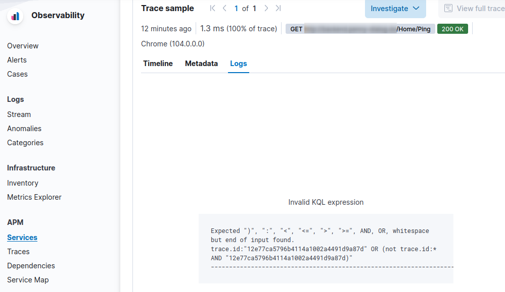 Logs cannot be displayed in APM Traces after upgrade to 8.4.0 · Issue ...