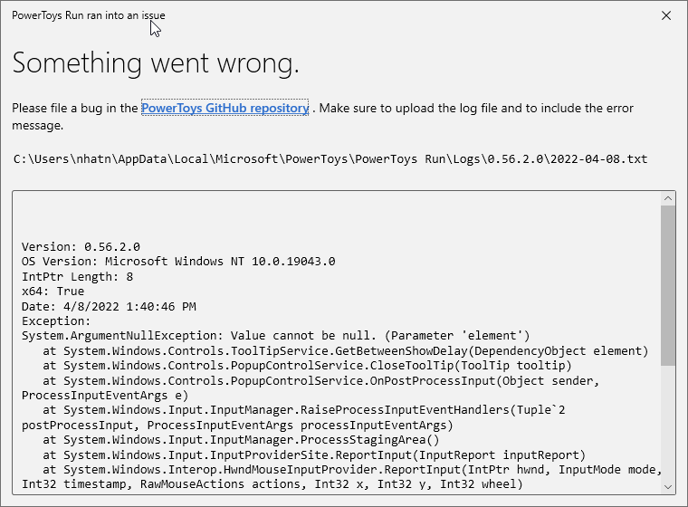 PowerToys Run ran into an issue · Issue #17601 · microsoft/PowerToys ...