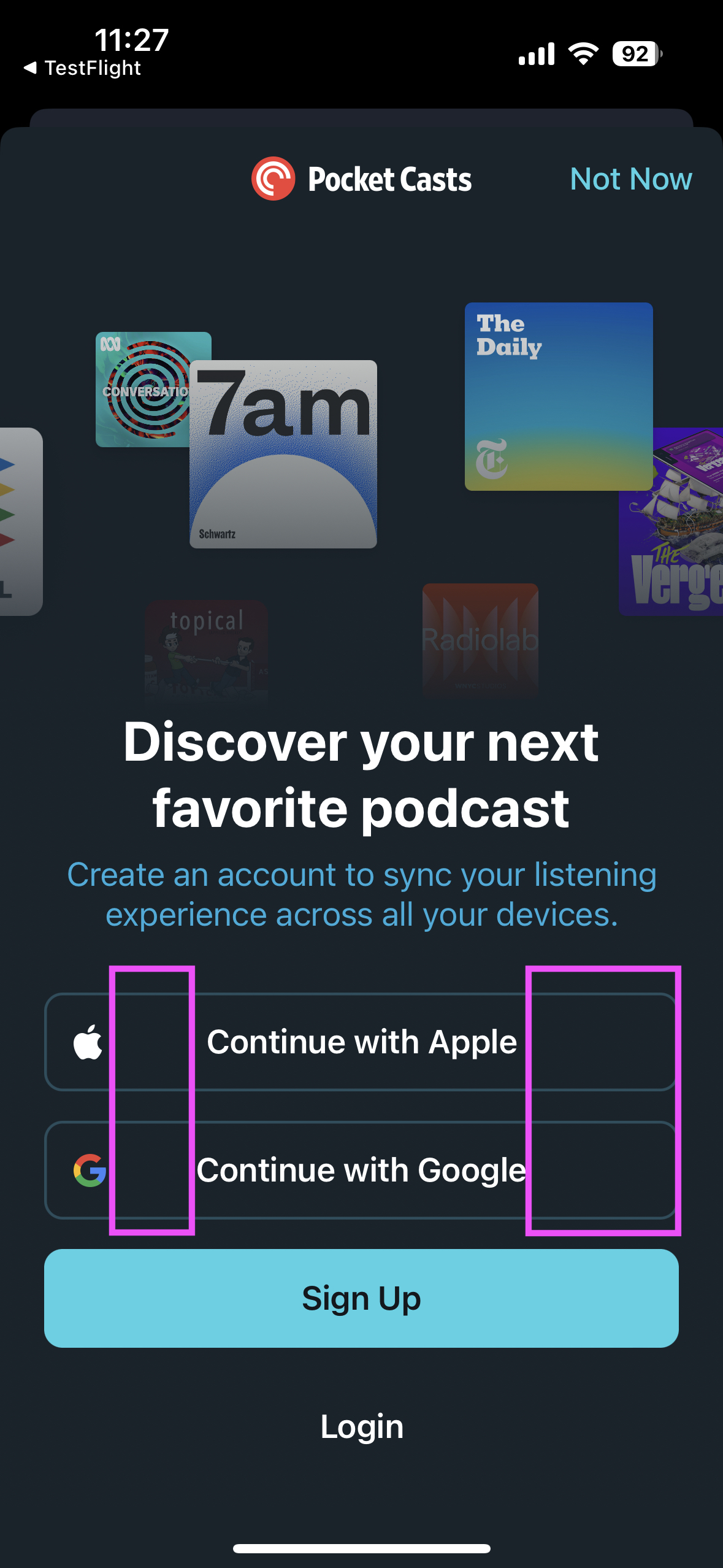 Sign in with Apple and Google buttons don't register taps properly