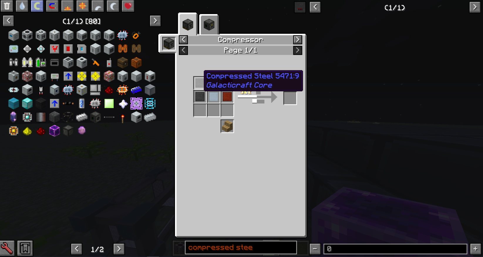 After installing Galaxy Space from NEI, plates of compressed steel and