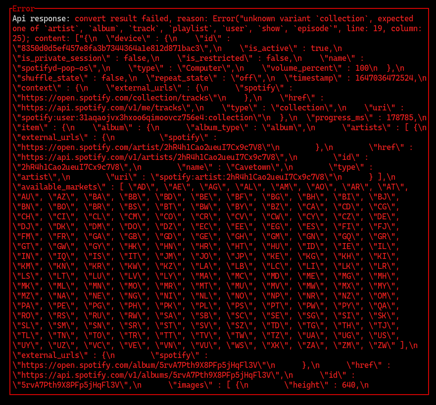 Api error convert result failed, reason Error("invalid value integer