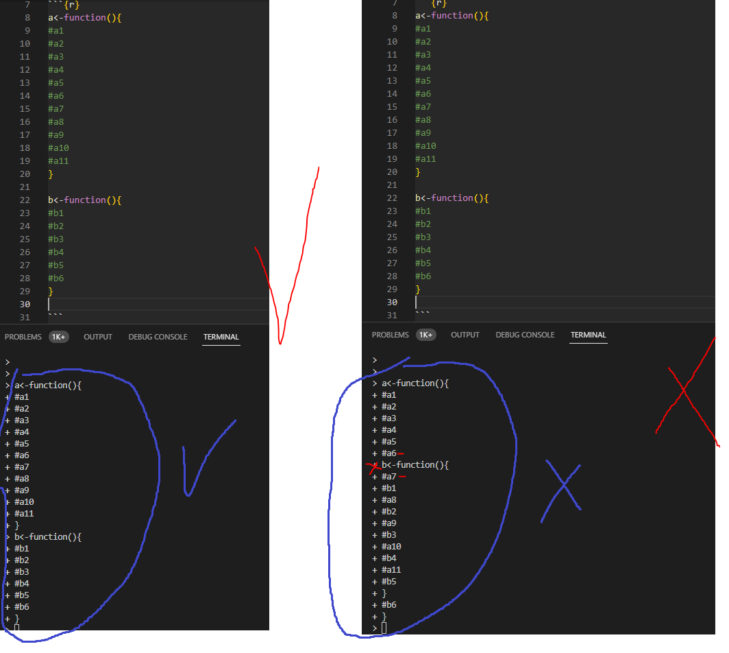 VS Code Terminal does not wait for previous code chunks to finish ...