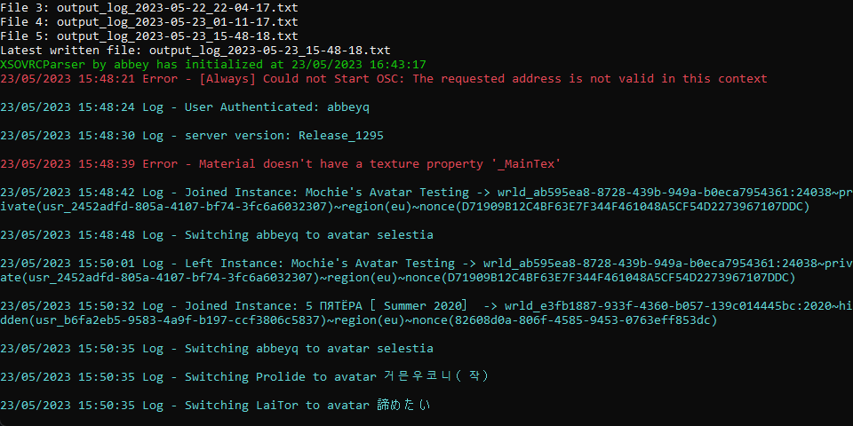 GitHub - sneezingabbey/XSOVRCParser: WIP VRChat output log parser for ...