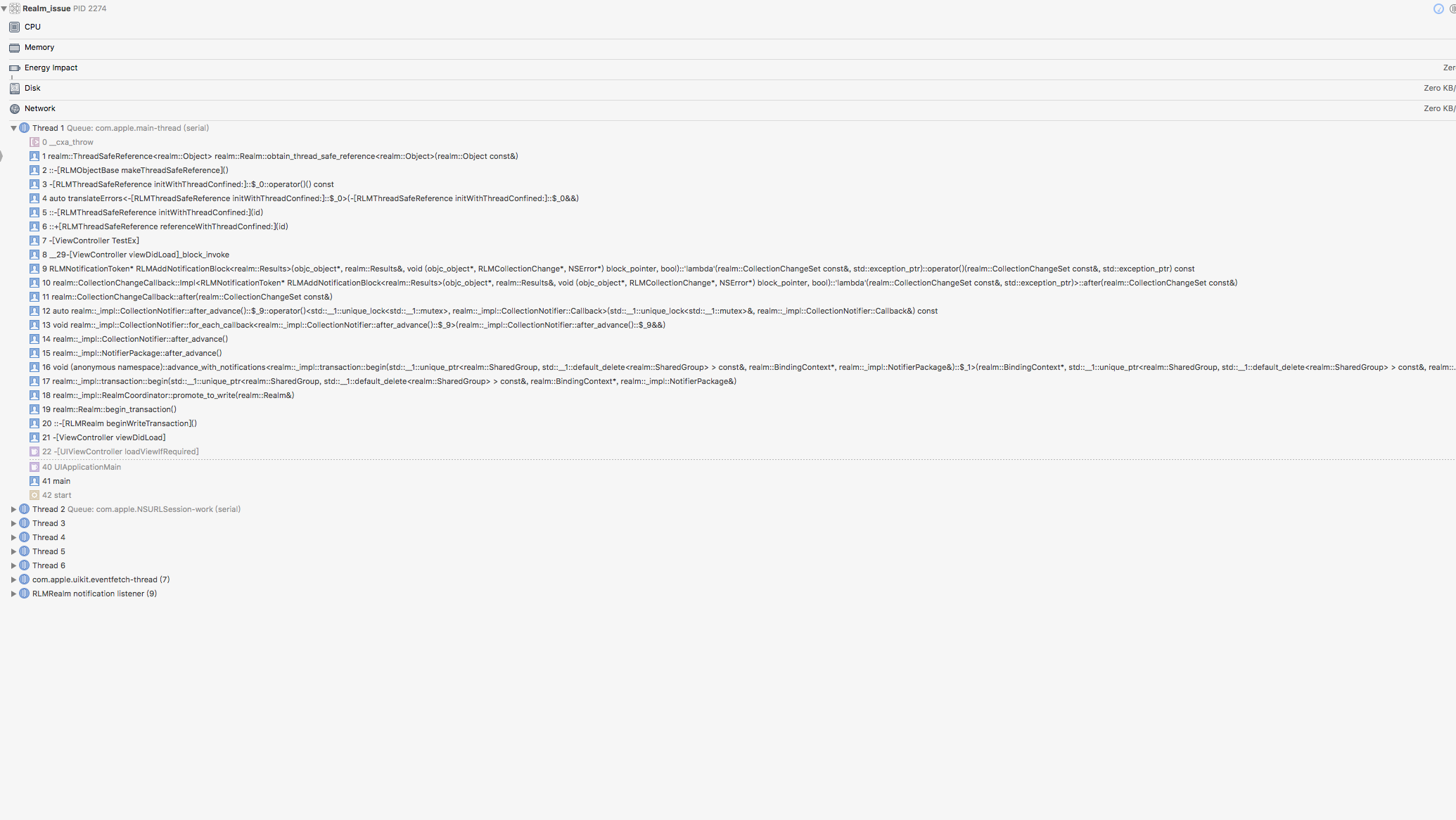 An abnormal Crash with `Cannot obtain thread safe reference during a ...