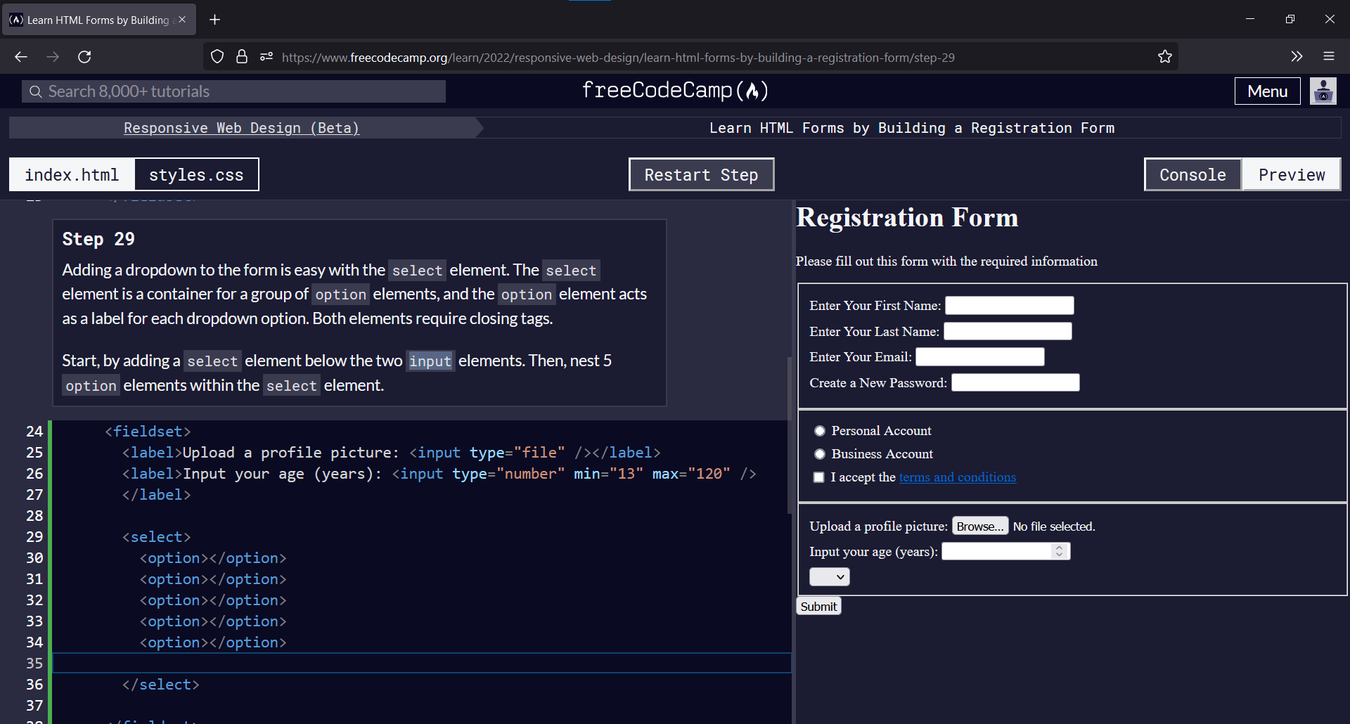 typo in learn html forms challenge - RWD · Issue #45729 · freeCodeCamp ...