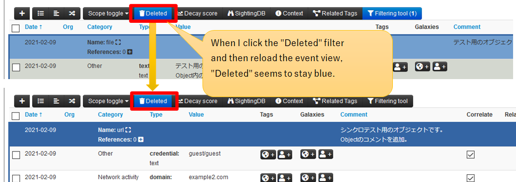 Unsetting the include deleted attributes filter on the event view is ...