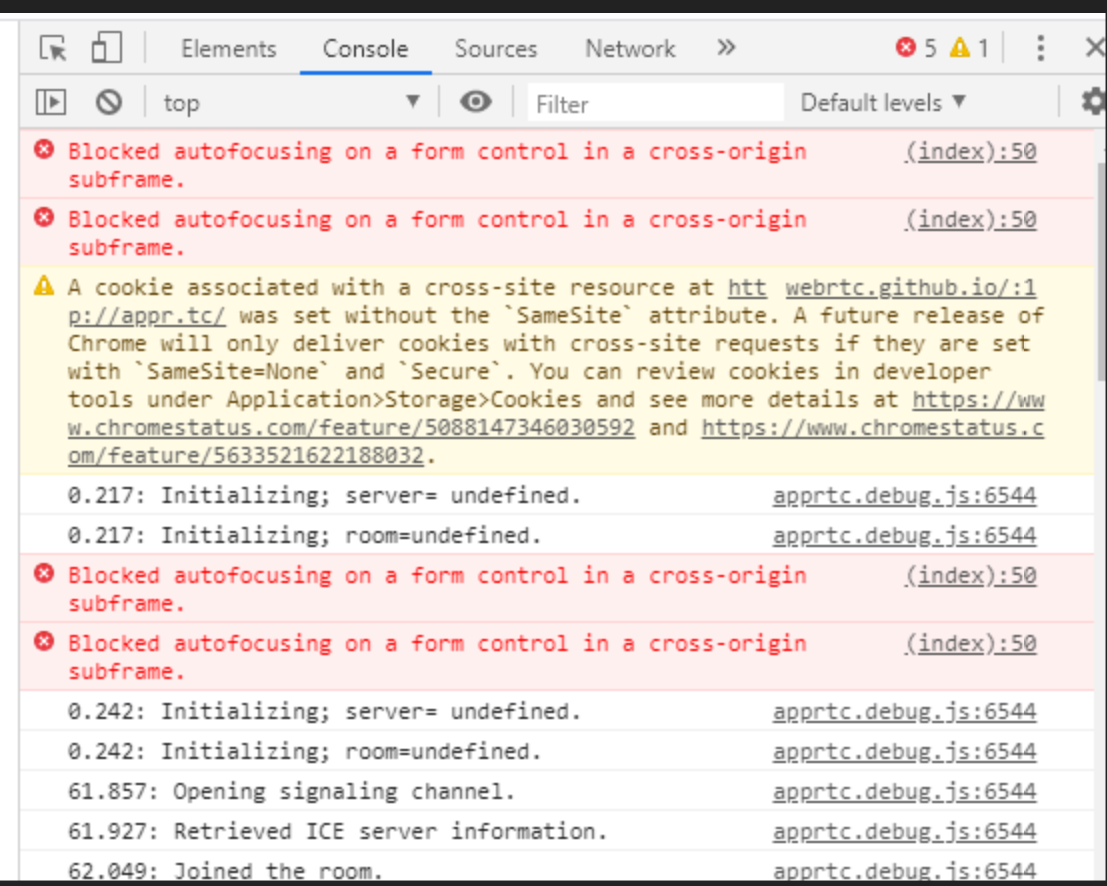 Error in javascript console while launching https://webrtc.github.io ...