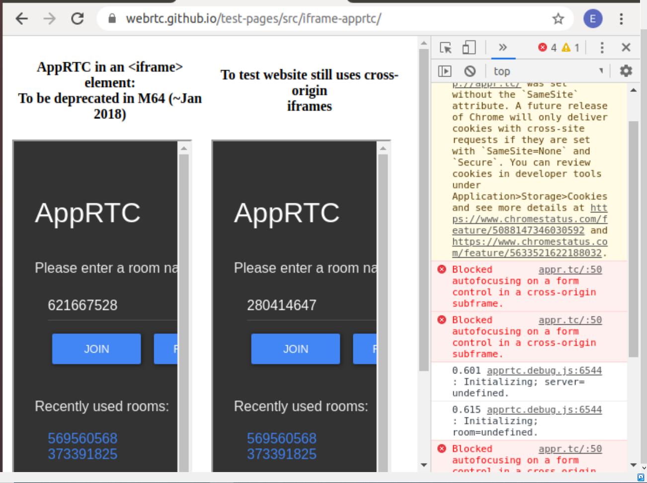Error in javascript console while launching https://webrtc.github.io ...