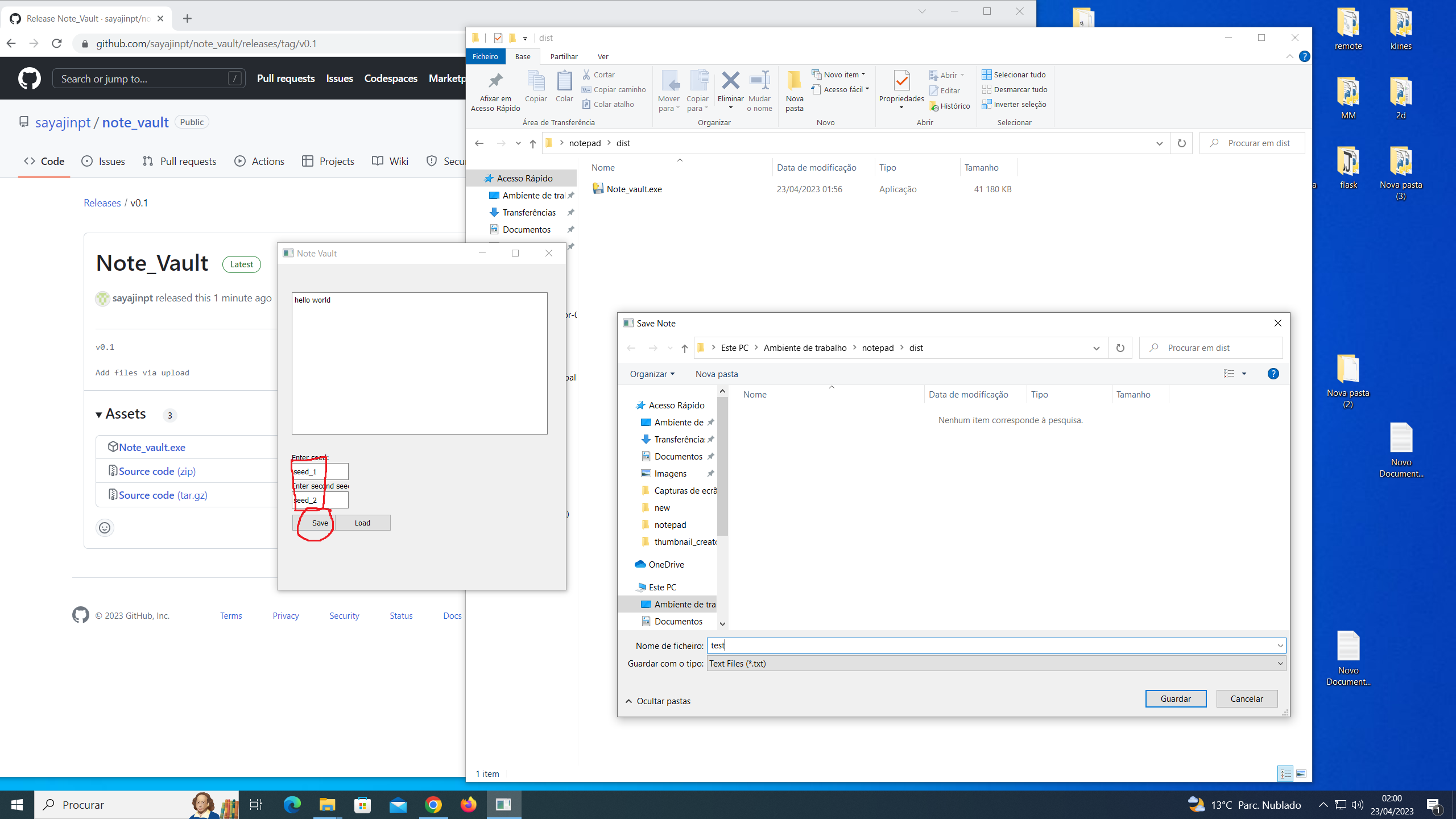 GitHub sayajinpt/note_vault notepad that saves the txt file