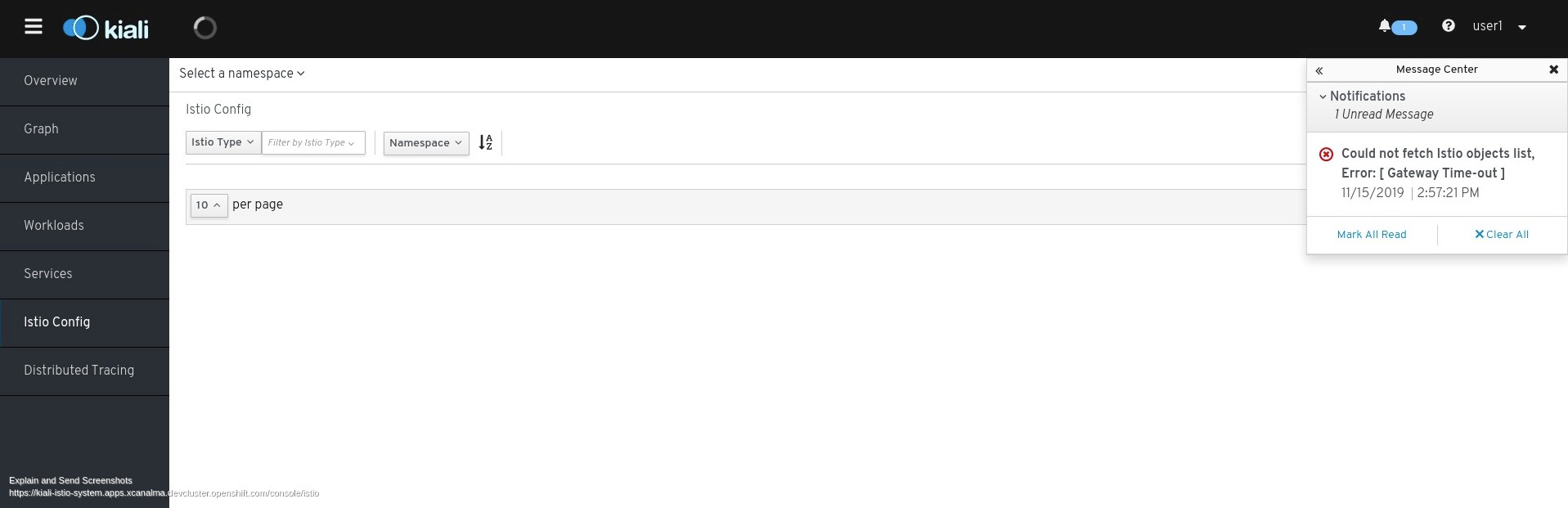 Screenshot of Kiali istio-system (8)