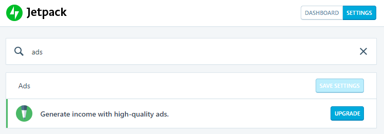 Jetpack dashboard settings