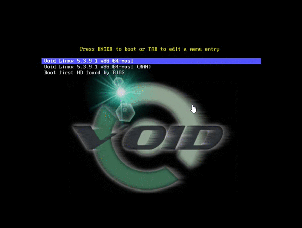 Void, live boot