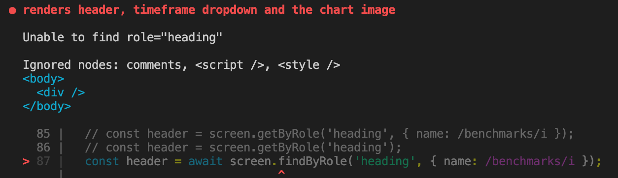 Some components not rendering in the DOM tree - all queries failing ...