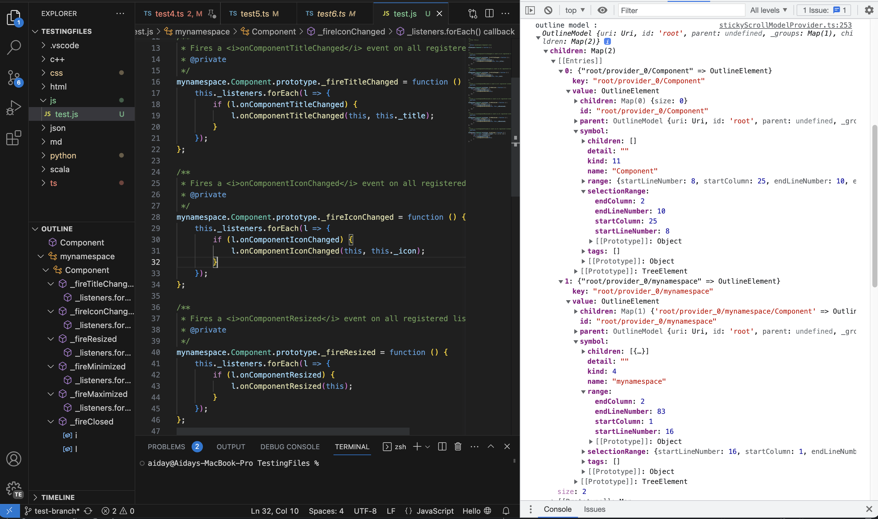Unexpected JS outline model calculated with built-in JS language server ...
