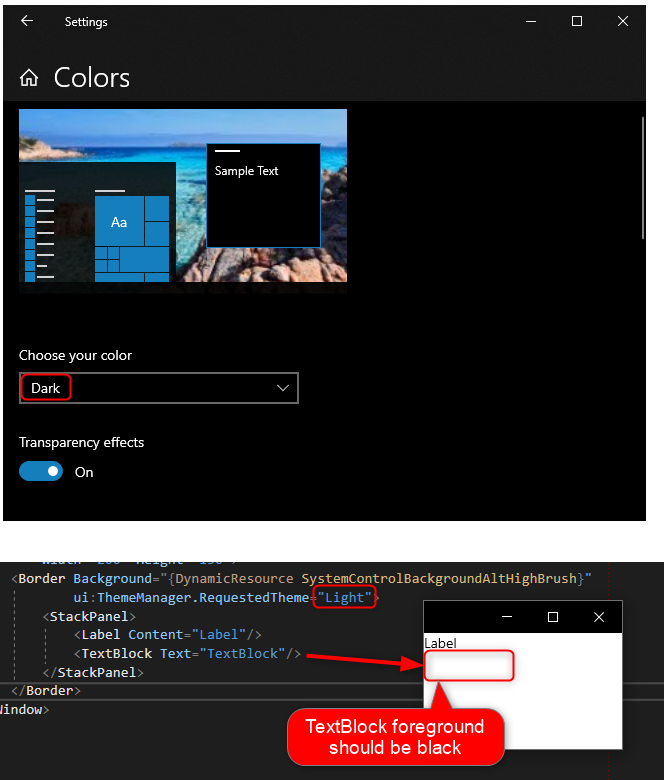 TextBlock wrong color when overriding theme at element level · Issue ...