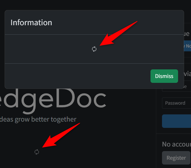 Spinners don't stop · Issue 5076 · hedgedoc/hedgedoc · GitHub