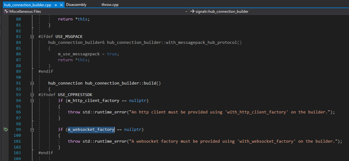 SingalR C++ hub_connection_builder::create() std::bad_alloc exception ...