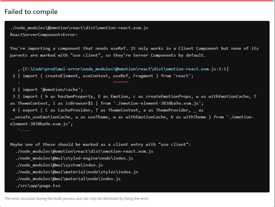 You re importing a component that needs useref it only works in a