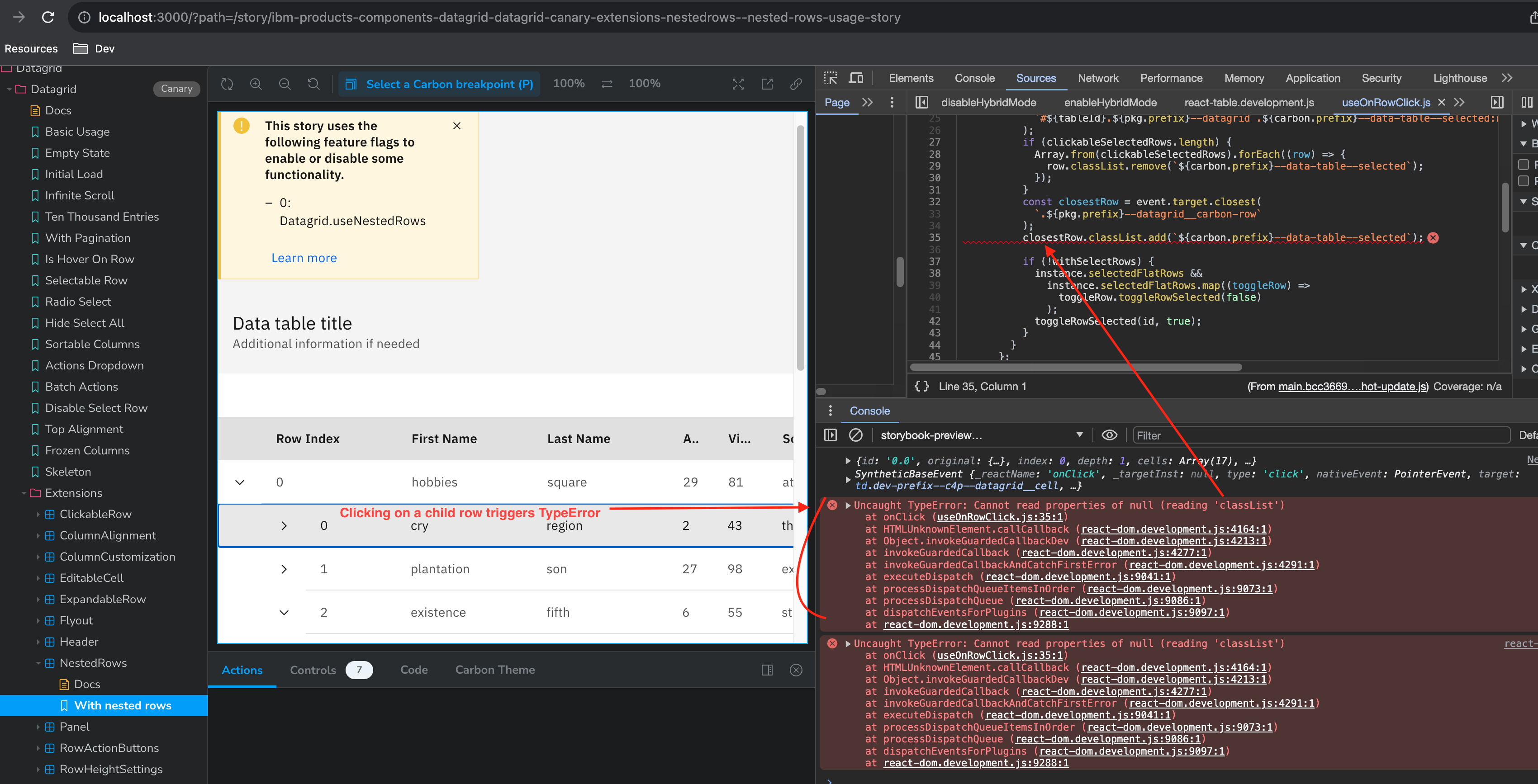 Datagrid NestedRows - onRowClick not working when clicking on a child ...