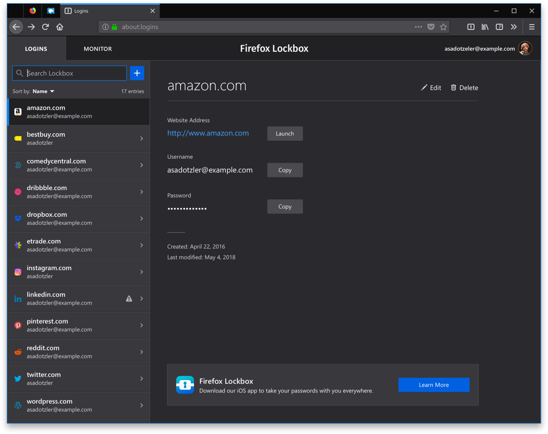lockbox - logins - home dark