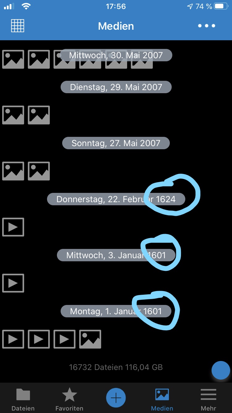 iOS Screenshot of affected files - highlighted