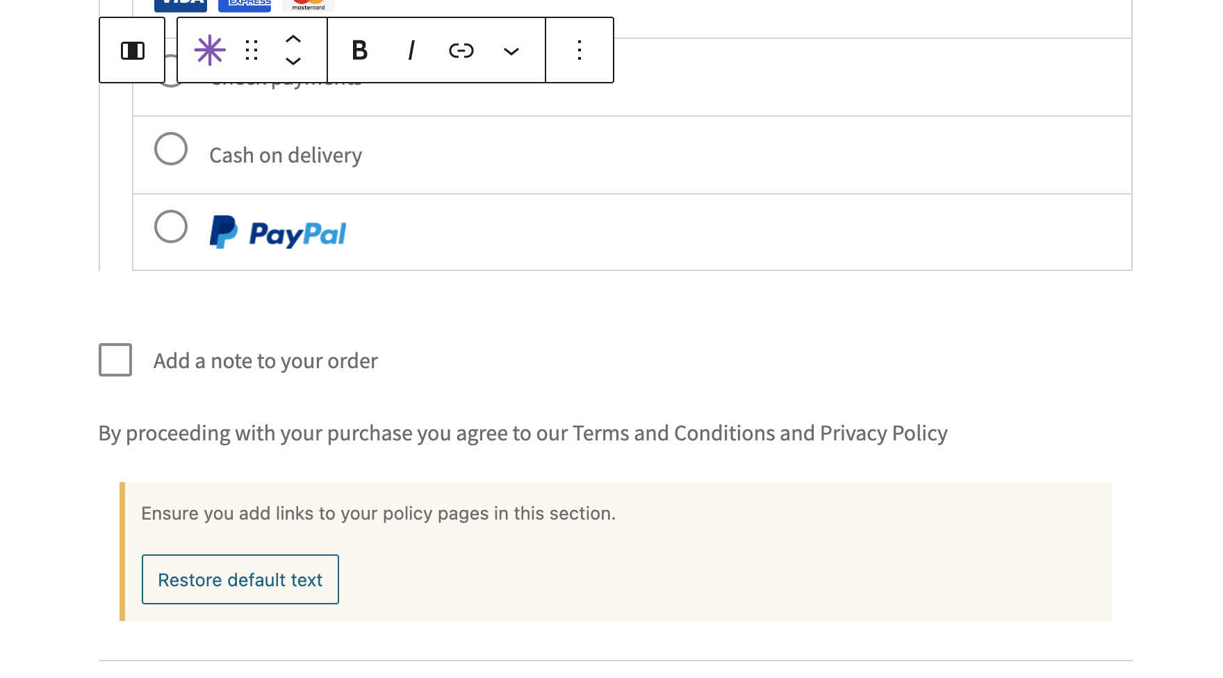 Checkout i2 Terms and Conditions toolbar mounted on wrong block