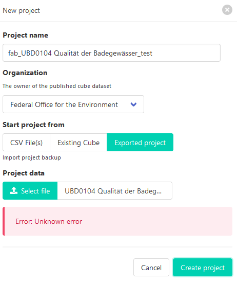 When creating a new project from exported project, if a first "create ...