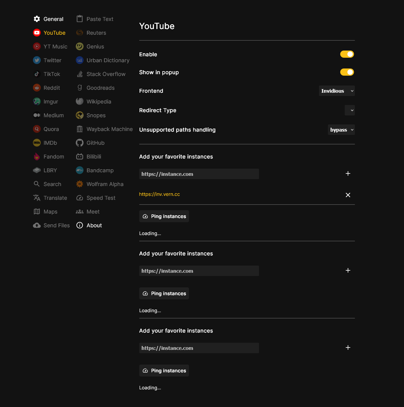 Youtube redirect settings acting weird · Issue 718 · libredirect