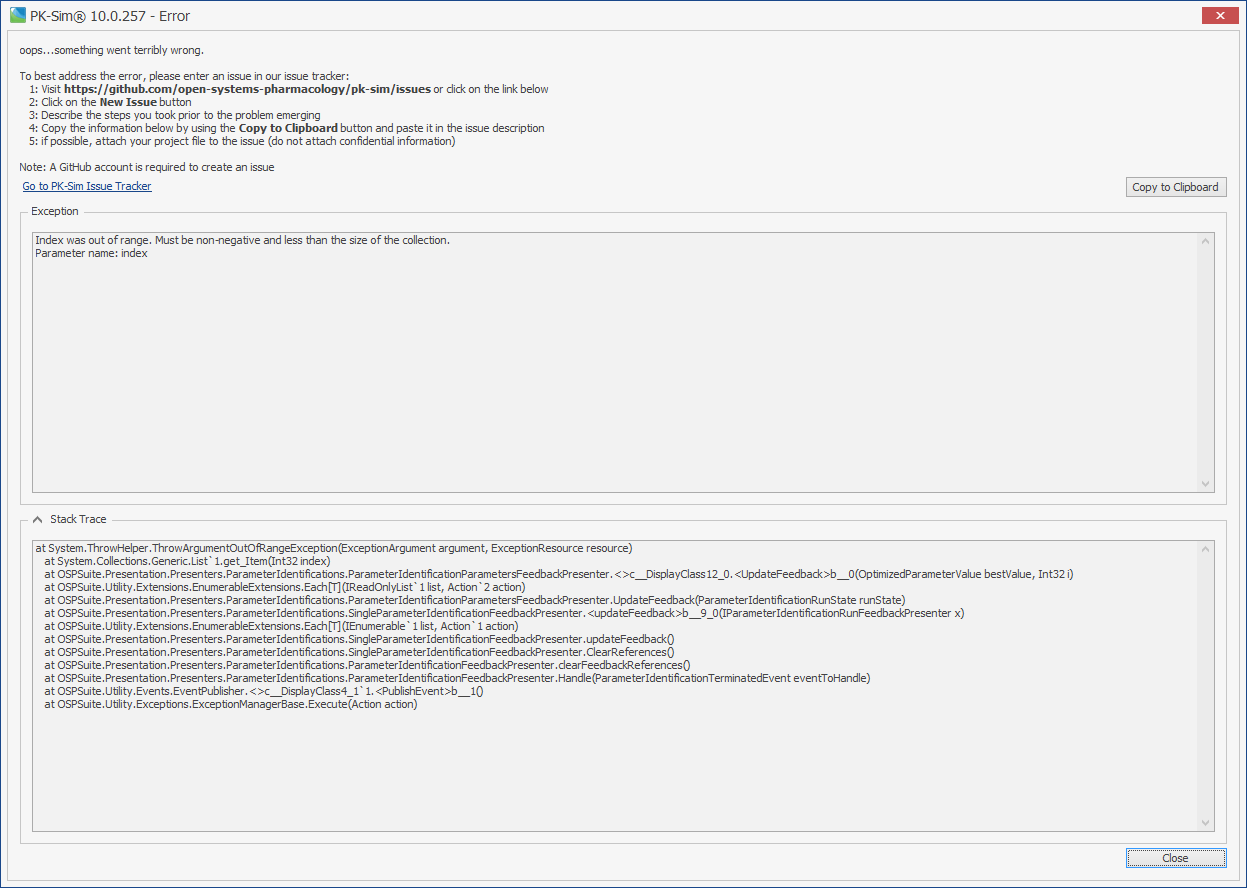 Parameter optimisation error message · Open-Systems-Pharmacology Forum ...