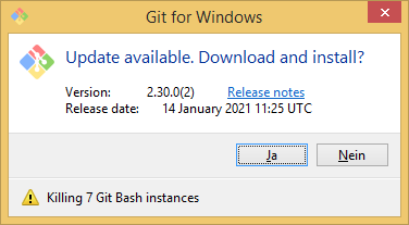 Dialog with warning about Git Bash instances