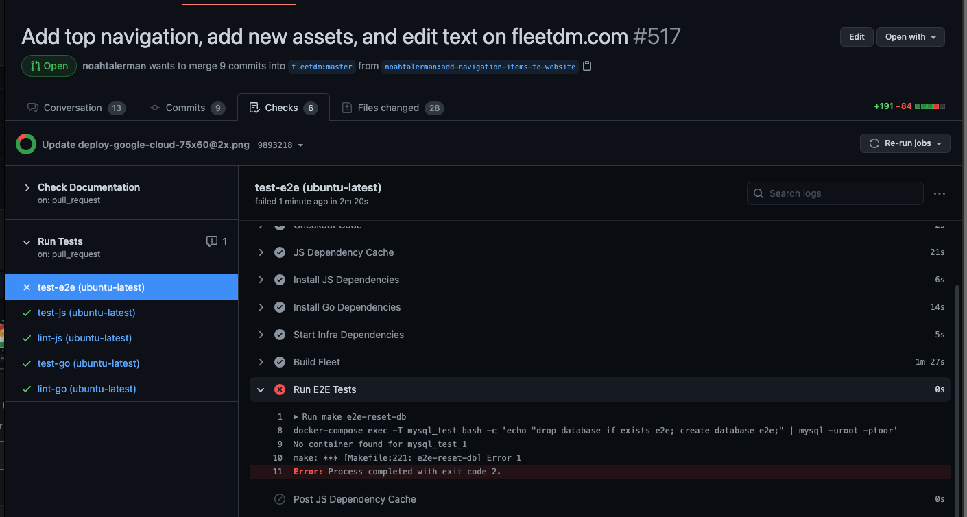 e2e tests fail intermittently · Issue #520 · fleetdm/fleet · GitHub