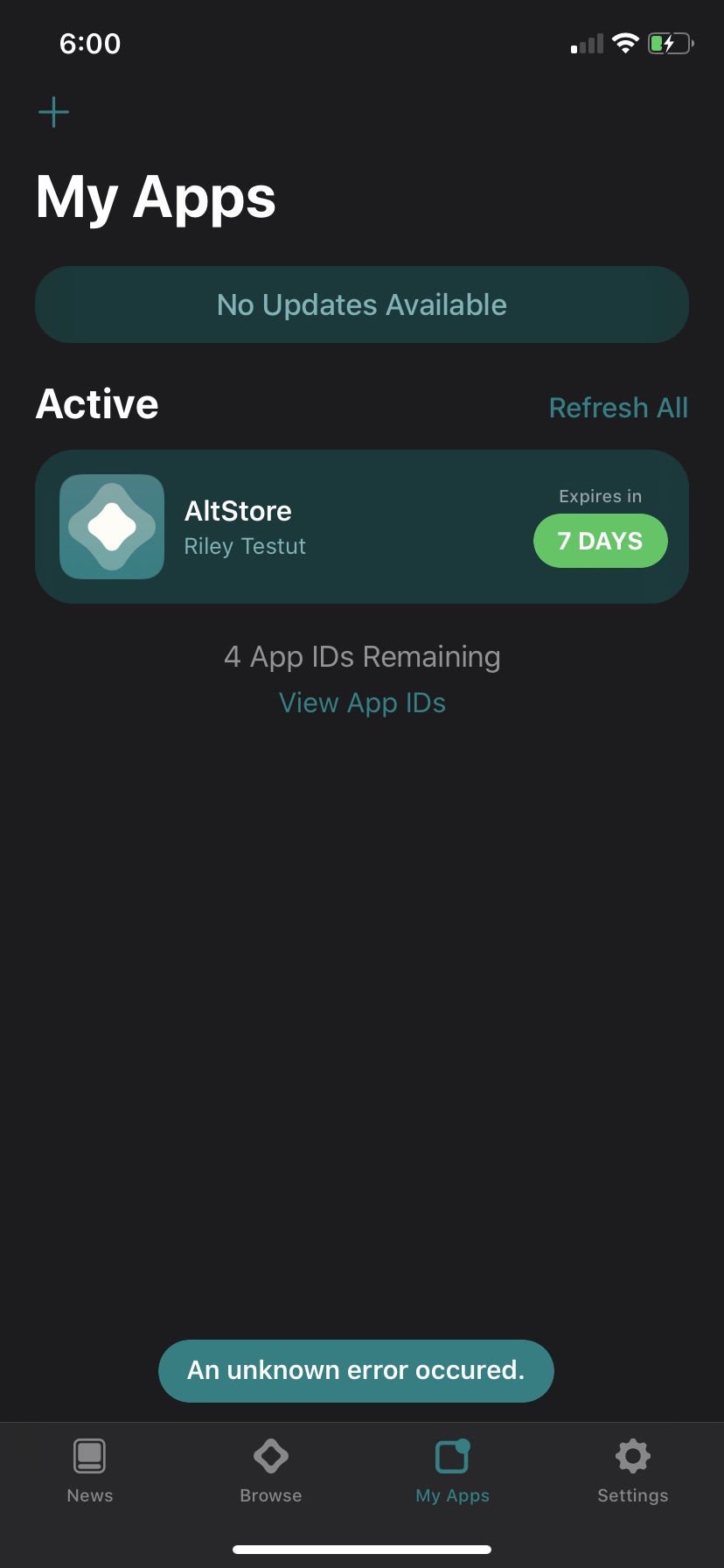 Unknown error