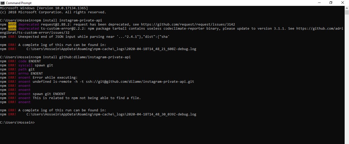 Package does not install through npm. · Issue #1144 · dilame/instagram ...