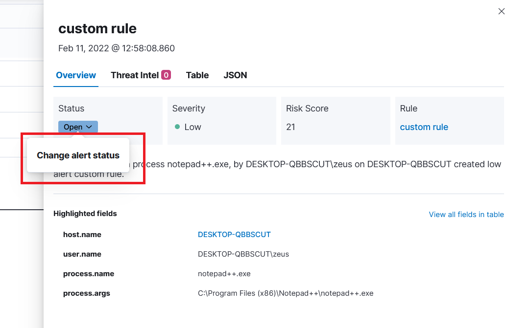 [Security Solution] "Change alert status" tool tip is displaying under ...