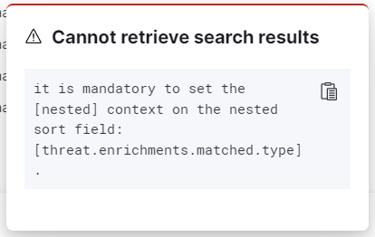 [Security Solution] Error displayed when apply the sorting on threat ...