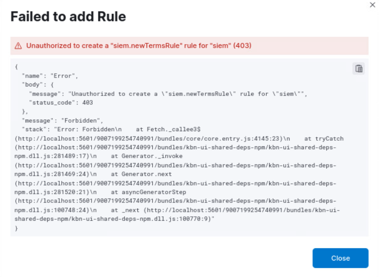 [Security Solution] Unable to create the new term rule with custom user ...