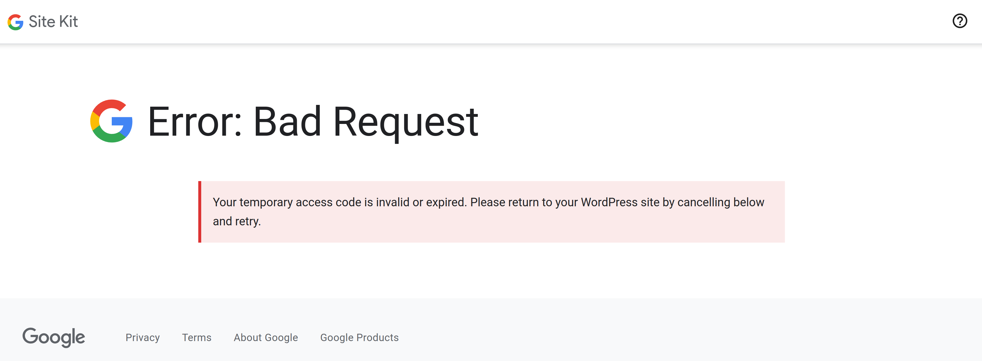 Site Kit setup flow shows incorrect error message when access code ...