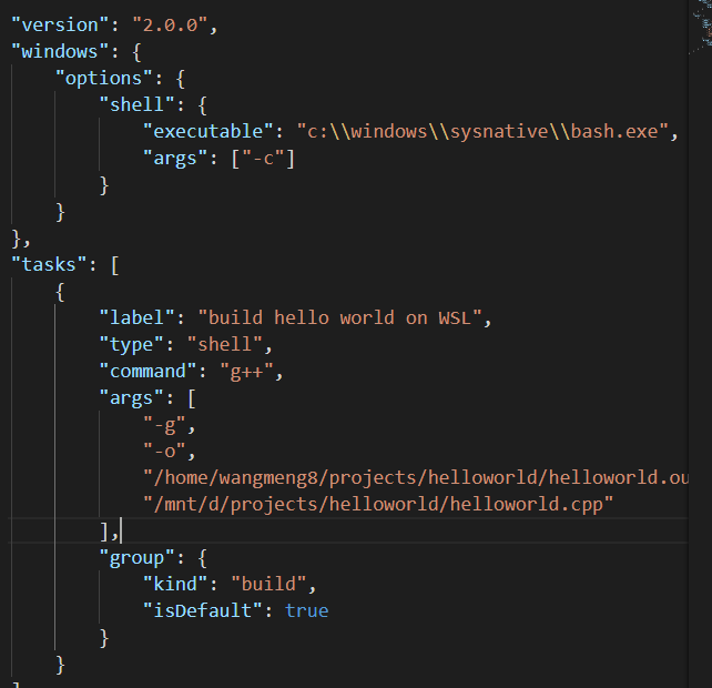 i can not build the hello word on WSL task which is the demo in vscode ...
