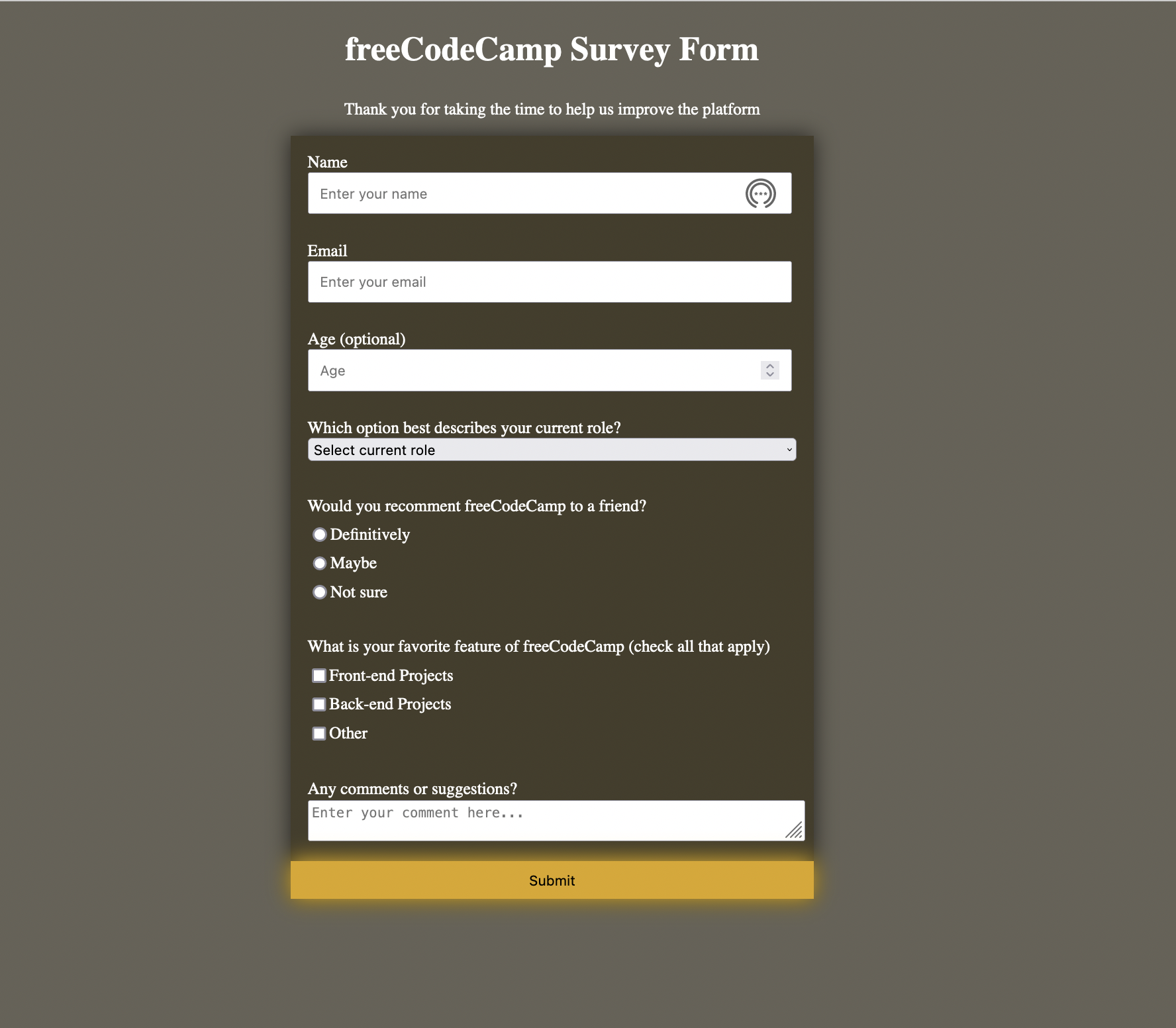 GitHub - jeankersen/Survey-Form: 1rst certification project for Web ...