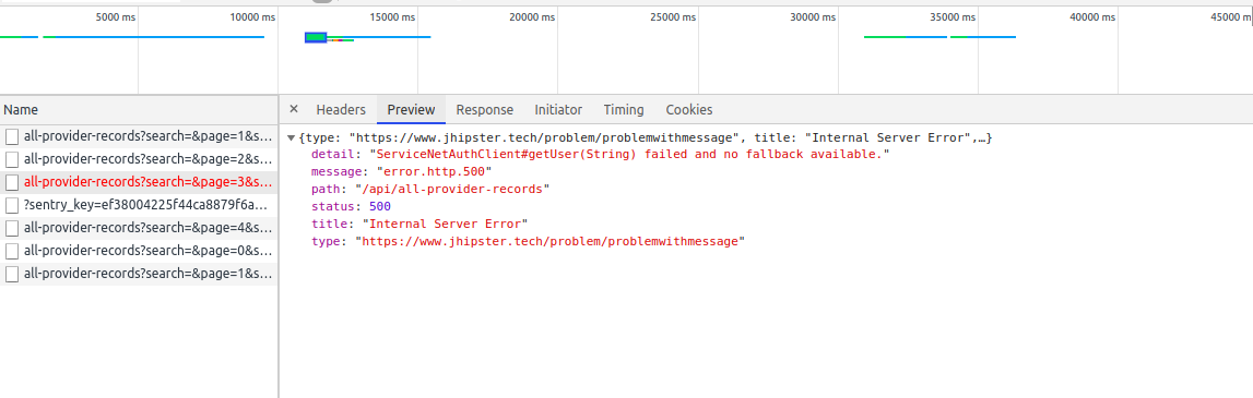 The internal Server error is thrown after login to the app and scroll ...