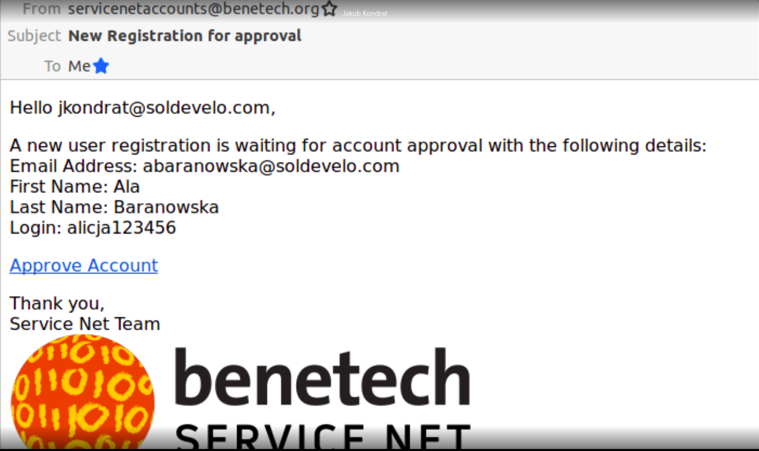 Service Net Admins Email Notifications When User Registers to Service ...