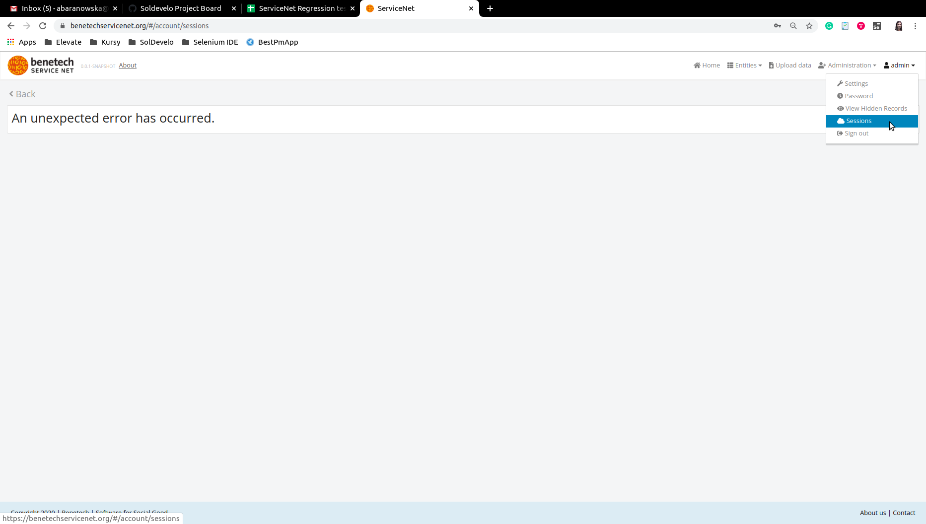 An unexpected error has occurred after going to Sessions page · Issue ...
