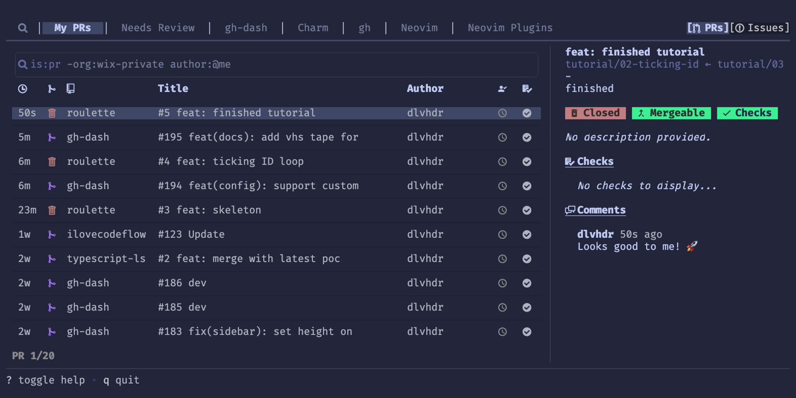 Preview gif showing gh-dash in the terminal