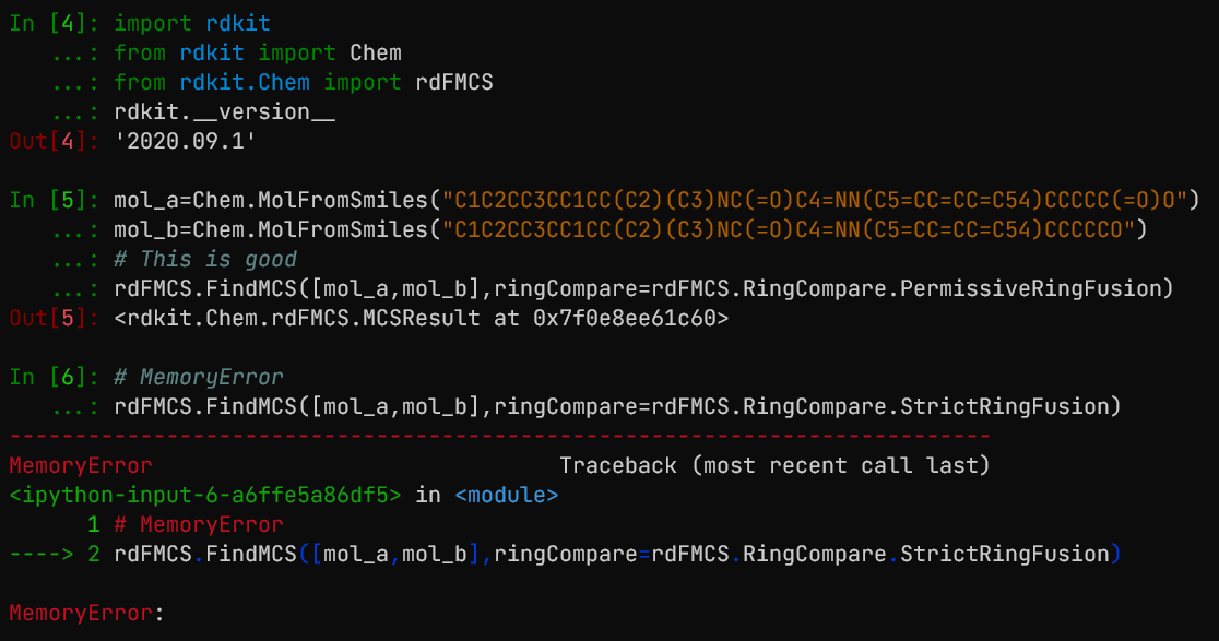 MemoryError when call rdFMCS.FindMCS · Issue #5325 · rdkit/rdkit · GitHub
